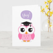 Rosa Eule mit Abschluss, die gratulieren Karte (Gelbe Blume)