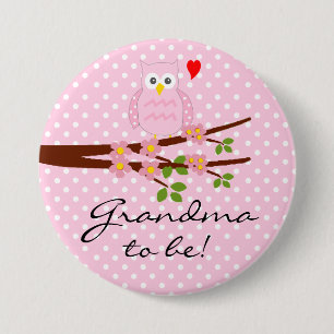 Rosa Eule mit der rosa Tupfen-Großmutter zum zu Button