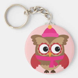 Rosa Eule mit rosa Scarf Button-Schlüsselanhänger Schlüsselanhänger