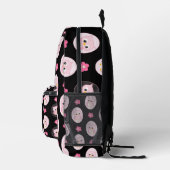 Rosa Eule und Blume im schwarzen Hintergrund Bedruckter Rucksack (Rechts)