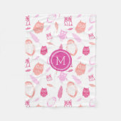 Rosa Eulen-Feder-Muster-Monogramm-Decke Fleecedecke (Vorderseite)