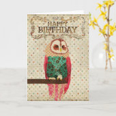 Rosa-Eulen-Geburtstags-Karte Karte (Gelbe Blume)