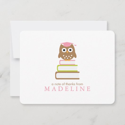Rosa Eulen-Kindergarten-Abschluss danken Ihnen Dankeskarte (Vorderseite)