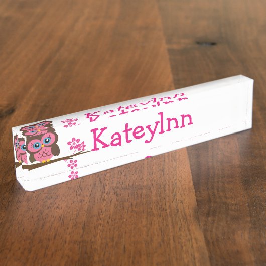 Rosa Eulen-kundenspezifisches Namensplakette (Seite)