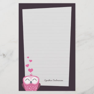 Rosa Eulen-und Liebe-Herz-Anmerkungs-Papier Briefpapier