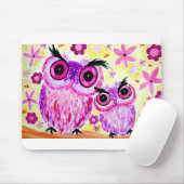 Rosa Eulenmutter- und -tochter-Aquarell Mousepad (Mit Mouse)