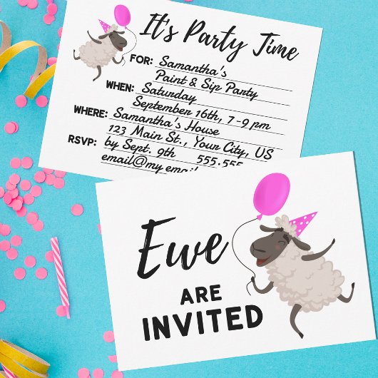 Rosa Ewe sind eingeladen Jeden Anlaß Party Einladung