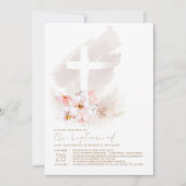 Rosa Exotische Blume Kreuzpampas Gras Girl Taufe Einladung (Vorderseite)