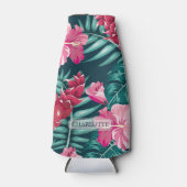 Rosa Exotische Blume Monogramm-Design Flaschenkühler (Vorderseite)