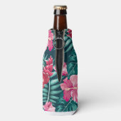 Rosa Exotische Blume Monogramm-Design Flaschenkühler (Flasche Rückseite)
