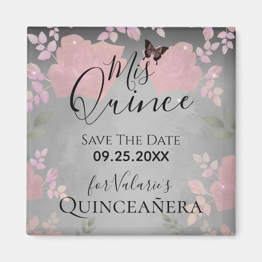 Rosa Extravagante Rose Quinceanera Pink Save the D Magnet (Vorne)