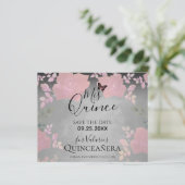 Rosa Extravagante Rose Quinceanera Save the Date r (Stehend Vorderseite)