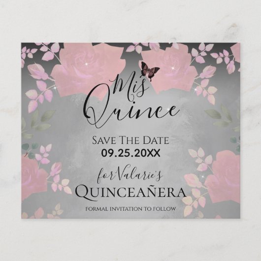 Rosa Extravagante Rose Quinceanera Save the Date r (Vorderseite)