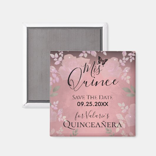 Rosa Extravagante Rose Quinceanera Save the Date r Magnet (Vorderseite/Rückseite)
