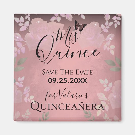 Rosa Extravagante Rose Quinceanera Save the Date r Magnet (Vorne)