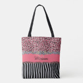 Rosa Extravaganter Glitzer Girly Leopard Printing Tasche (Rückseite)