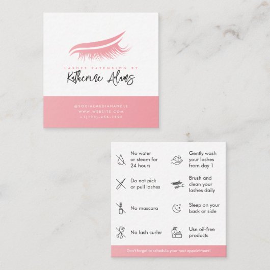 Rosa Eyelash-Verlängerung nach der Behandlung Quadratische Visitenkarte (Vorne/Hinten)