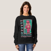 Rosa Fa La La Nussknacker Weihnachtspost Briefmark Sweatshirt (Vorne ganz)