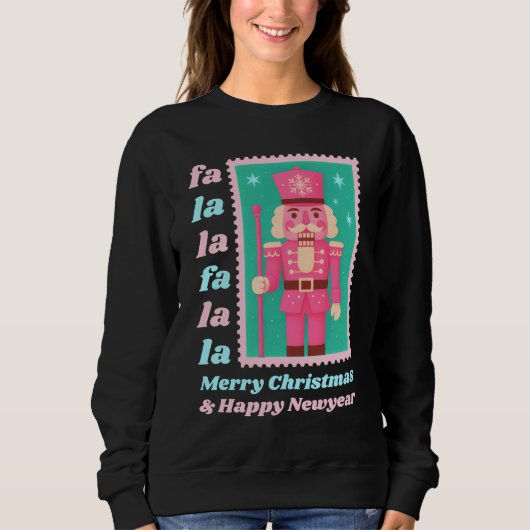Rosa Fa La La Nussknacker Weihnachtspost Briefmark Sweatshirt (Vorderseite)