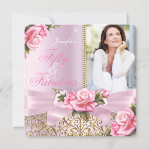 Rosa Fabelhafte 50 Rosen Bogen Foto Geburtstagsfei Einladung
