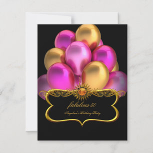 Rosa Fabelhafte Schwarze Goldene Luftballons Gebur Einladung