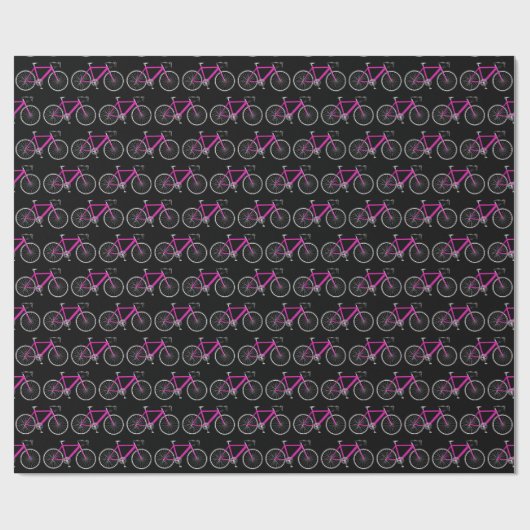 rosa Fahrrad auf schwarzem Papier Geschenkpapier (Flach)