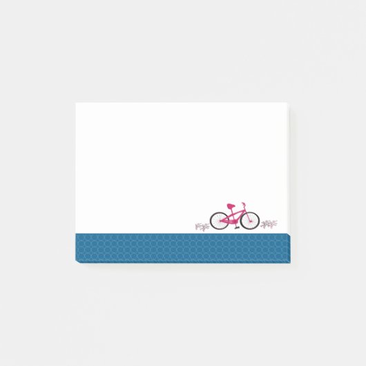 Rosa Fahrrad mit blauem gemustertem Rand Post-it Klebezettel (Vorderseite)
