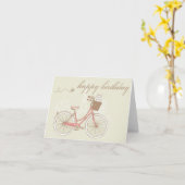 Rosa Fahrrad mit Terrier Happy Birthday Card Karte (Gelbe Blume)