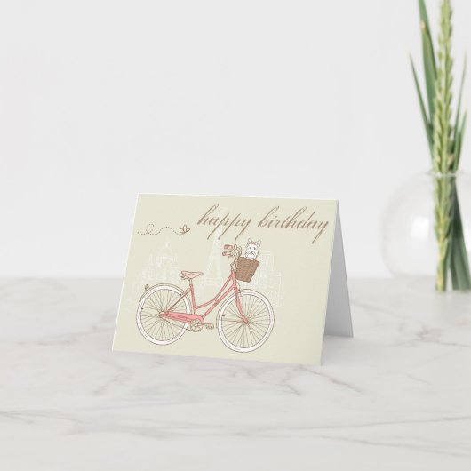 Rosa Fahrrad mit Terrier Happy Birthday Card Karte (Vorderseite)