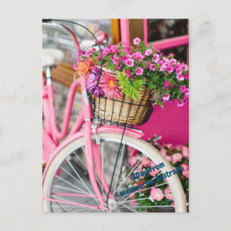 rosa Fahrrad und Blume Postkarte
