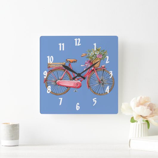 Rosa Fahrrad und Korbplatz Uhr (Zuhause)