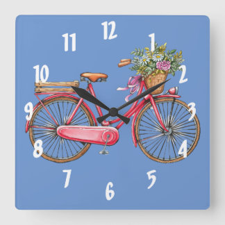 Rosa Fahrrad und Korbplatz Uhr