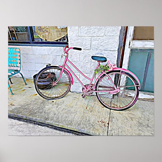 Rosa Fahrrad — Wandplakat Poster (Vorne)