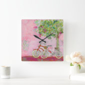 Rosa Fahrräder Quadratische Wanduhr (Zuhause)