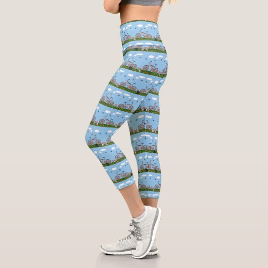 Rosa Fahrradmuster Capri Leggings (Links)