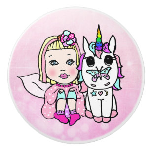 Rosa Fairy and Unicorn Keramikknauf