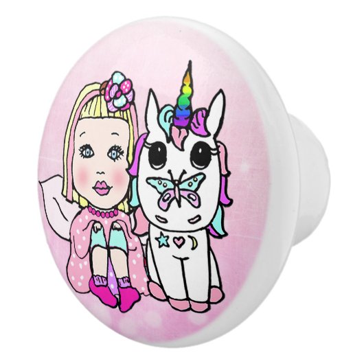 Rosa Fairy and Unicorn Keramikknauf (Rechts)
