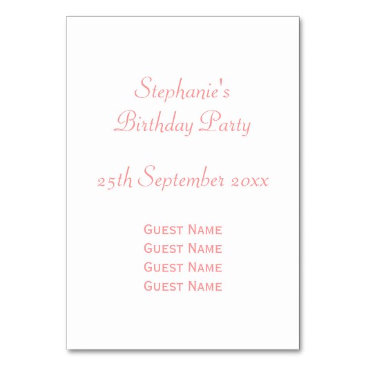 Rosa Fairy Design Tischnummer (Rückseite)