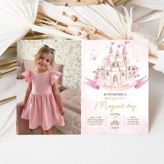 Rosa Fairytale Burg Foto Einladung