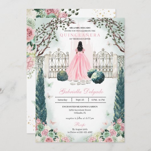 Rosa Fairytale Castel San Giorgio Einladung (Vorne/Hinten)