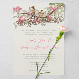 Rosa Fairytale Forest Love Birds Hochzeit Einladung