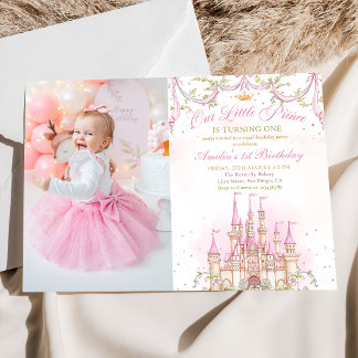 Rosa Fairytale Princess Burg Foto Einladung