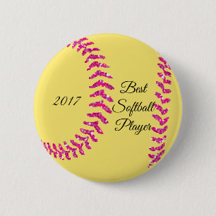 Rosa falsche Glitter Softball Stiche Button