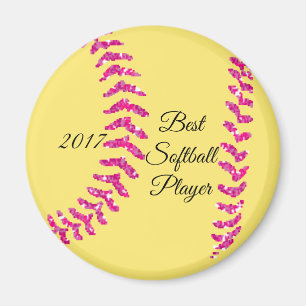 Rosa falsche Glitter Softball Stiche Magnet