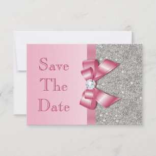 Rosa falscher Bow & Diamanten Save The Date
