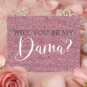 Rosa falscher Glitter Quinceanera Dama Antrag Einladungspostkarte