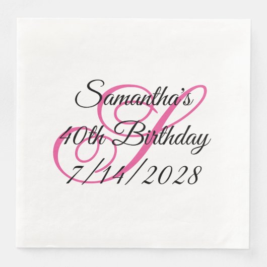 Rosa Fancy Monogramm 40. Geburtstag Serviette (Vorderseite)