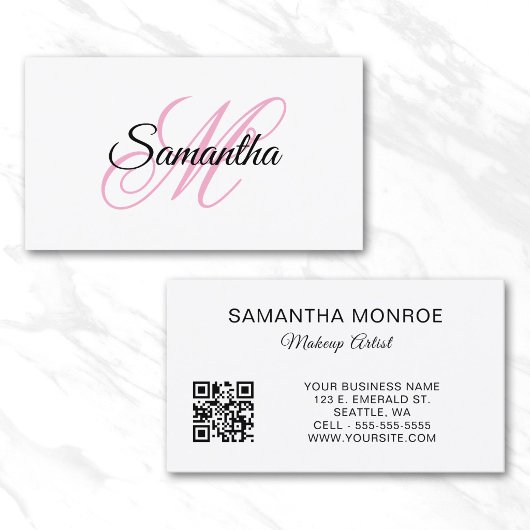 Rosa-fancy-Monogramm-QR-Code Visitenkarte
