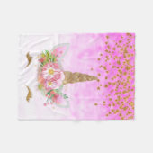 Rosa Fantasie und goldene Sterne Einhorn Fleecedecke (Vorderseite (Horizontal))