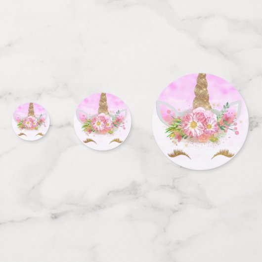 Rosa Fantasie und goldene Sterne Einhorn Konfetti (Vorderseiten)